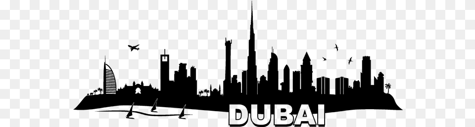 Dubai Skyline Wall Decal Sticker New York City Transparent Dubai Skyline Silhouette, Gray Png