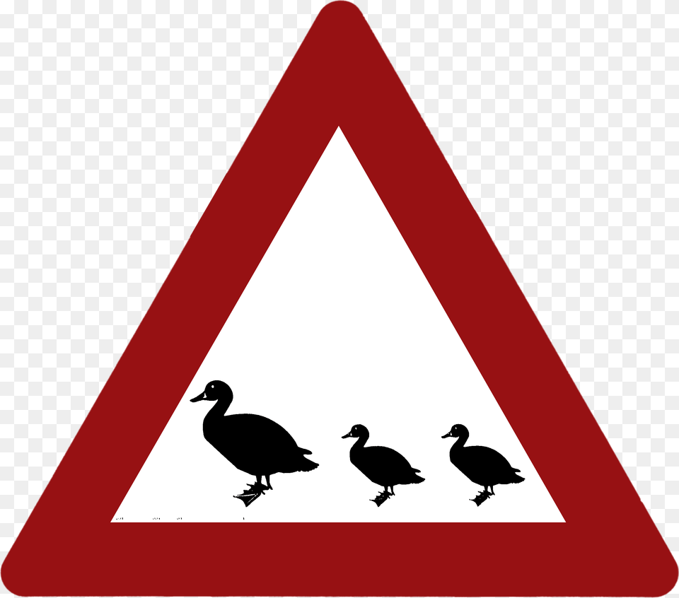 Ducks Crossing The Road Sign, Symbol, Animal, Bird, Triangle Free Png Download