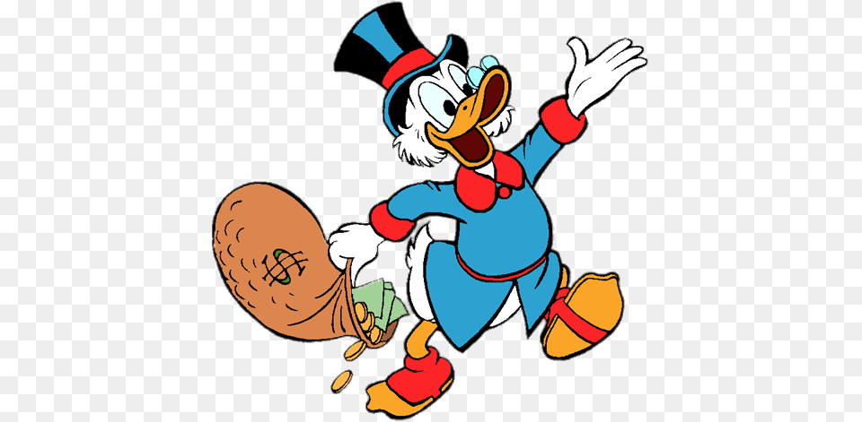 Ducktales Scrooge Mcduck Holding Money Bag Transparent, Cartoon, Baby, Person Free Png Download