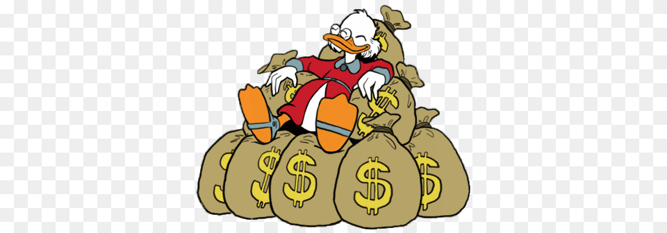 Ducktales Scrooge Mcduck Lying On Money Bags, Bag, Baby, Person, Cartoon Png