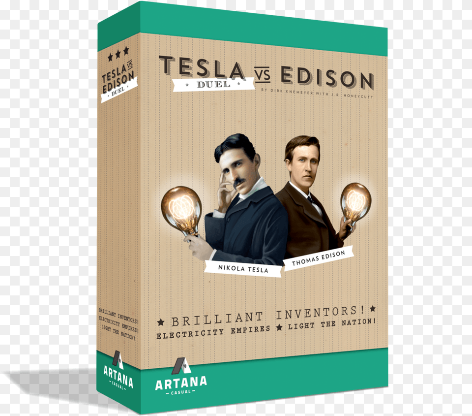 Duel Is A 2 Player Card Game From Artana Llc Distilled Tesla Vs Edison Duel, Advertisement, Poster, Adult, Person Free Png Download