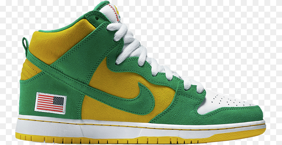 Dunk High Pro Sb 39oakland Athletics39 Green And Yellow Nike Sb, Clothing, Footwear, Shoe, Sneaker Png Image