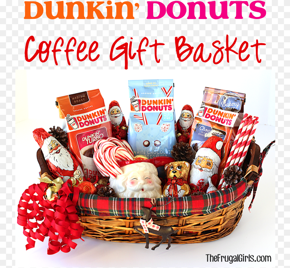 Dunkin Donuts Coffee Gift Basket From Thefrugalgirls Dunkin Donuts French Vanilla White Keurig K Cup Pods, Person, Baby, Face, Head Png