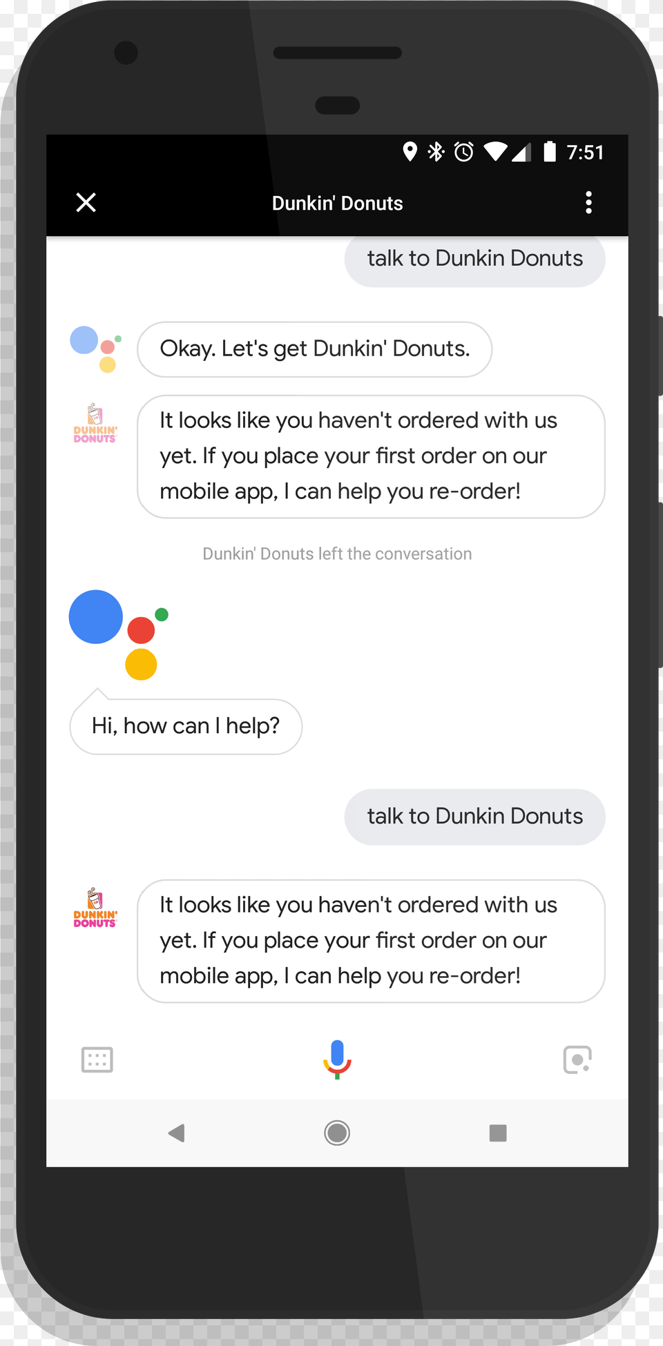 Dunkin Donuts In Google Assistant Workplace Bots, Electronics, Mobile Phone, Phone, Text Png Image