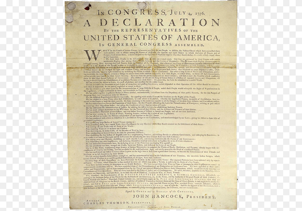 Dunlap Broadside Declaration Of Independence Declaration Of Independence Text, Book, Page, Publication, Advertisement Free Png Download