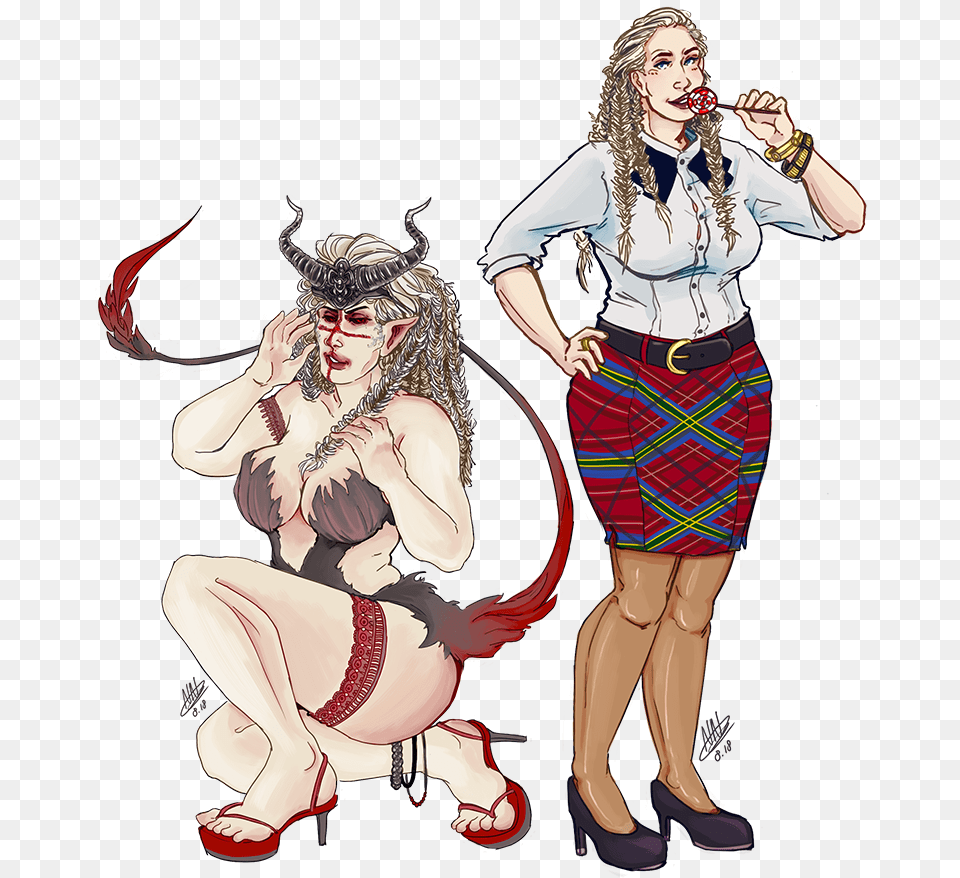 Duo Commission Oc Luna In Human And Succubus Form Cartoon, Book, Clothing, Comics, Skirt Free Png Download