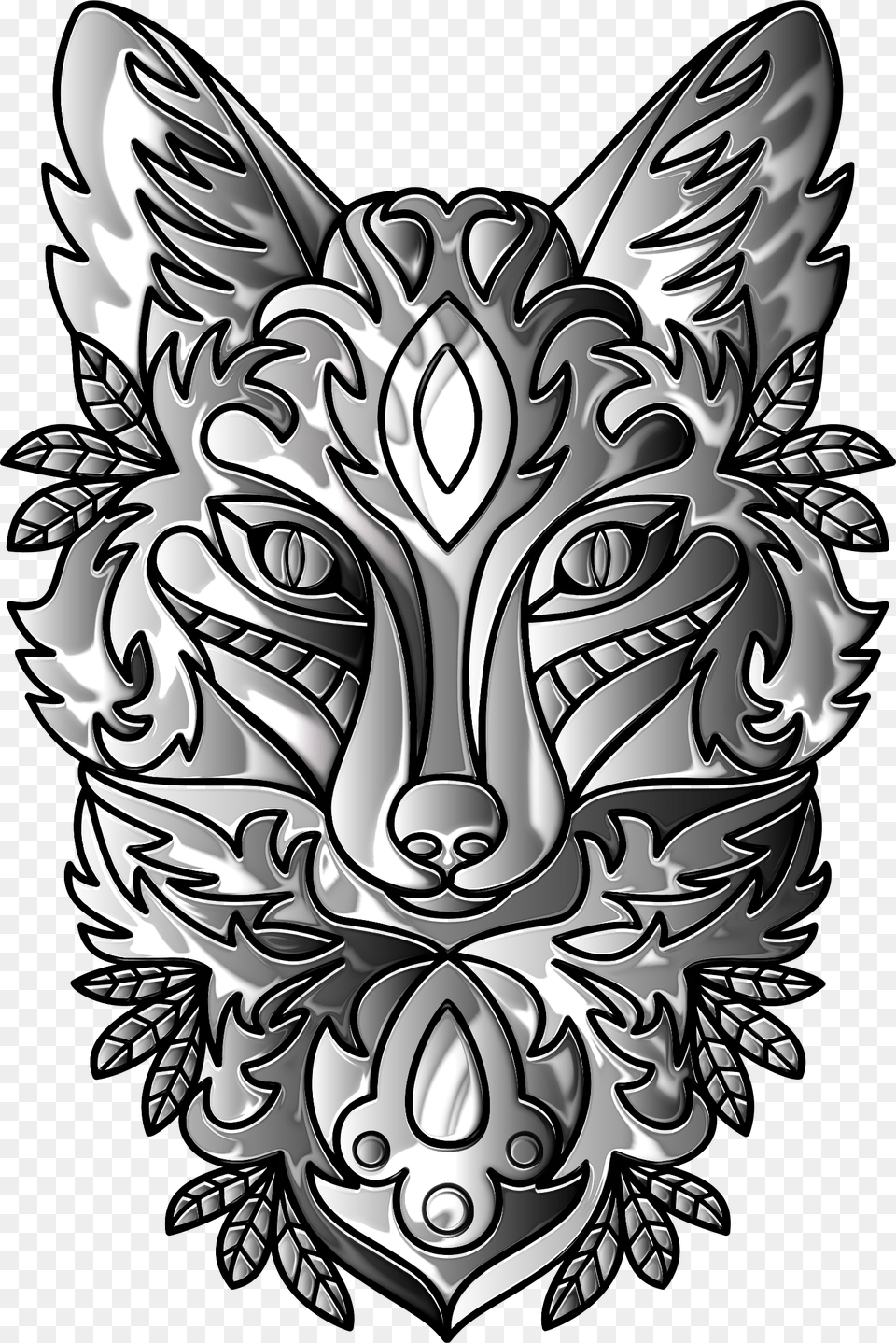 Duochromatic Ornamental Fox Line Art Enhanced Clip Gambar Sketsa Ornamen Mudah, Emblem, Pattern, Symbol, Accessories Free Png