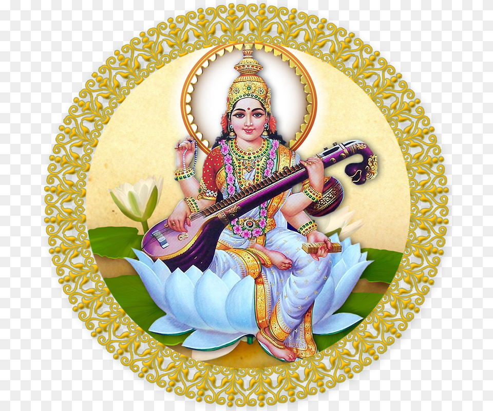 Durga Mata Saraswati Photo In Circle, Adult, Wedding, Person, Woman Png Image