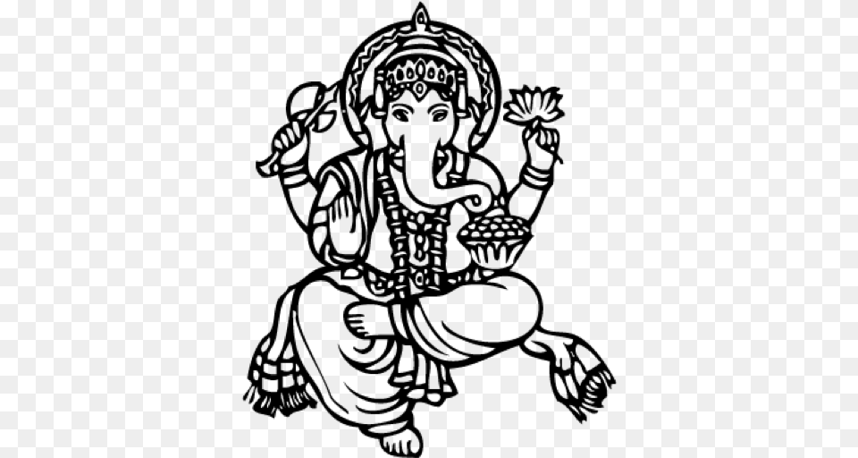 Durgas Attack Ganesh Photo In Drawing, Gray Free Png Download