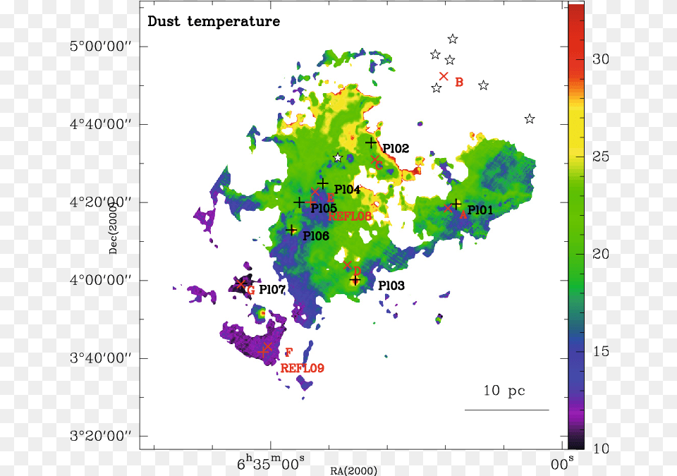 Dust Temperature Map Of The Rosette Molecular Cloud Map, Chart, Plot, Atlas, Diagram Free Png