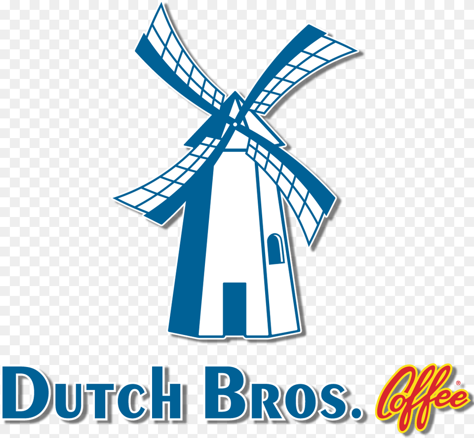 Dutch Bros Coffee Text Logo With Windmill Color Vert Dutch Bros Logo, Outdoors, Machine, Motor, Cross Png Image
