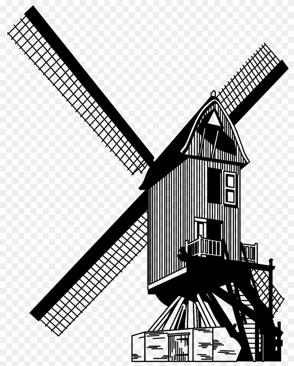 Dutch Windmill Black And White Clipart, Machine, Motor, Engine, Outdoors Png