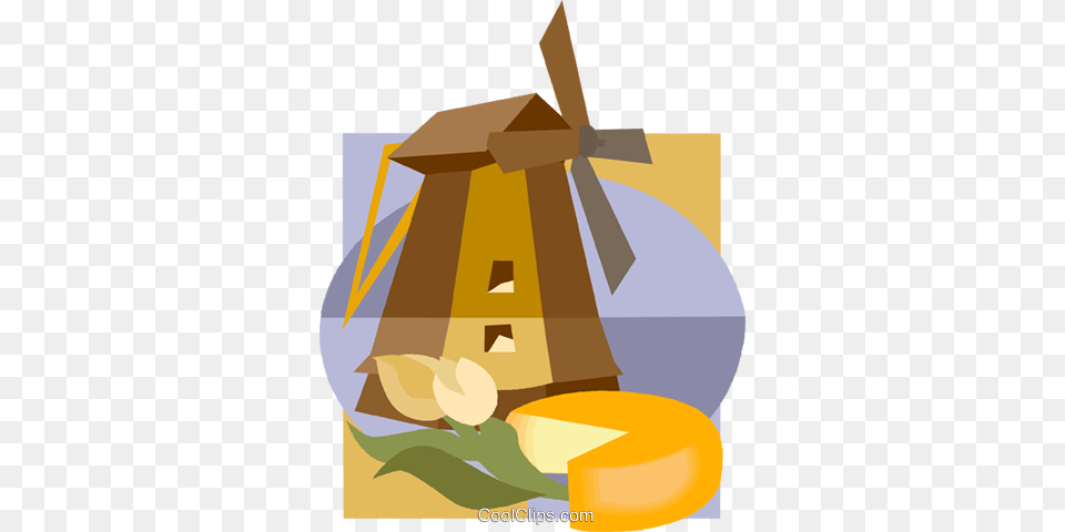 Dutch Windmill With Tulip And Cheese Royalty Vector Dutch Windmill Cartoon, Machine, Motor, Engine, Outdoors Png Image