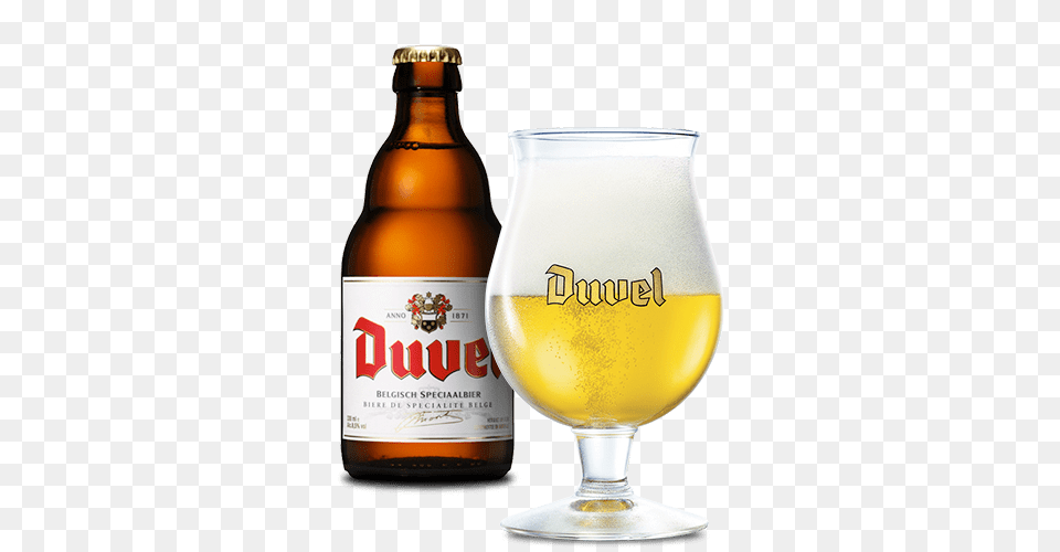 Duvel Bottle With Glass, Alcohol, Lager, Liquor, Beverage Free Png Download