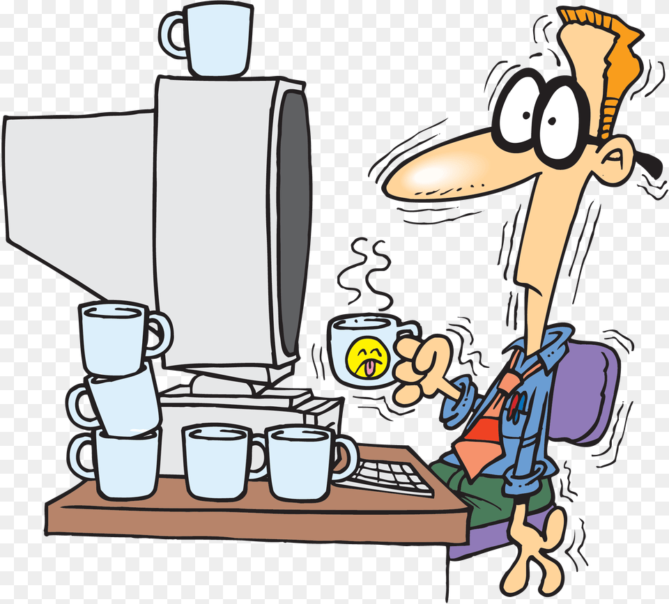 Dve Chashi Kafe Na Den E Prichina Inkontinenciya Na Urinata Cartoon Man Drinking Coffee, Table, Furniture, Cup, People Free Png
