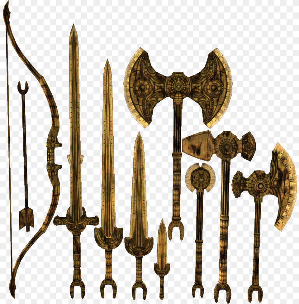 Dwarven Weapons Oblivion The Elder Scrolls Wiki Dwarven Battle Axe, Bronze, Weapon, Device, Tool Png Image
