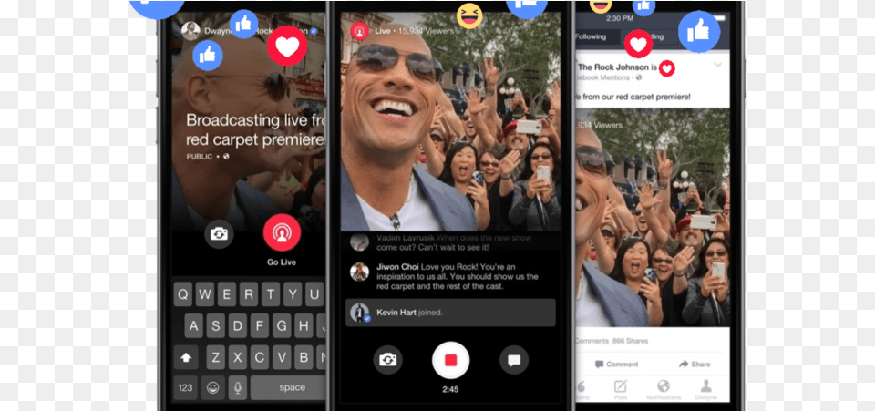 Dwayne The Rock Facebook Live Video Screen, Face, Head, Person, Phone Png Image