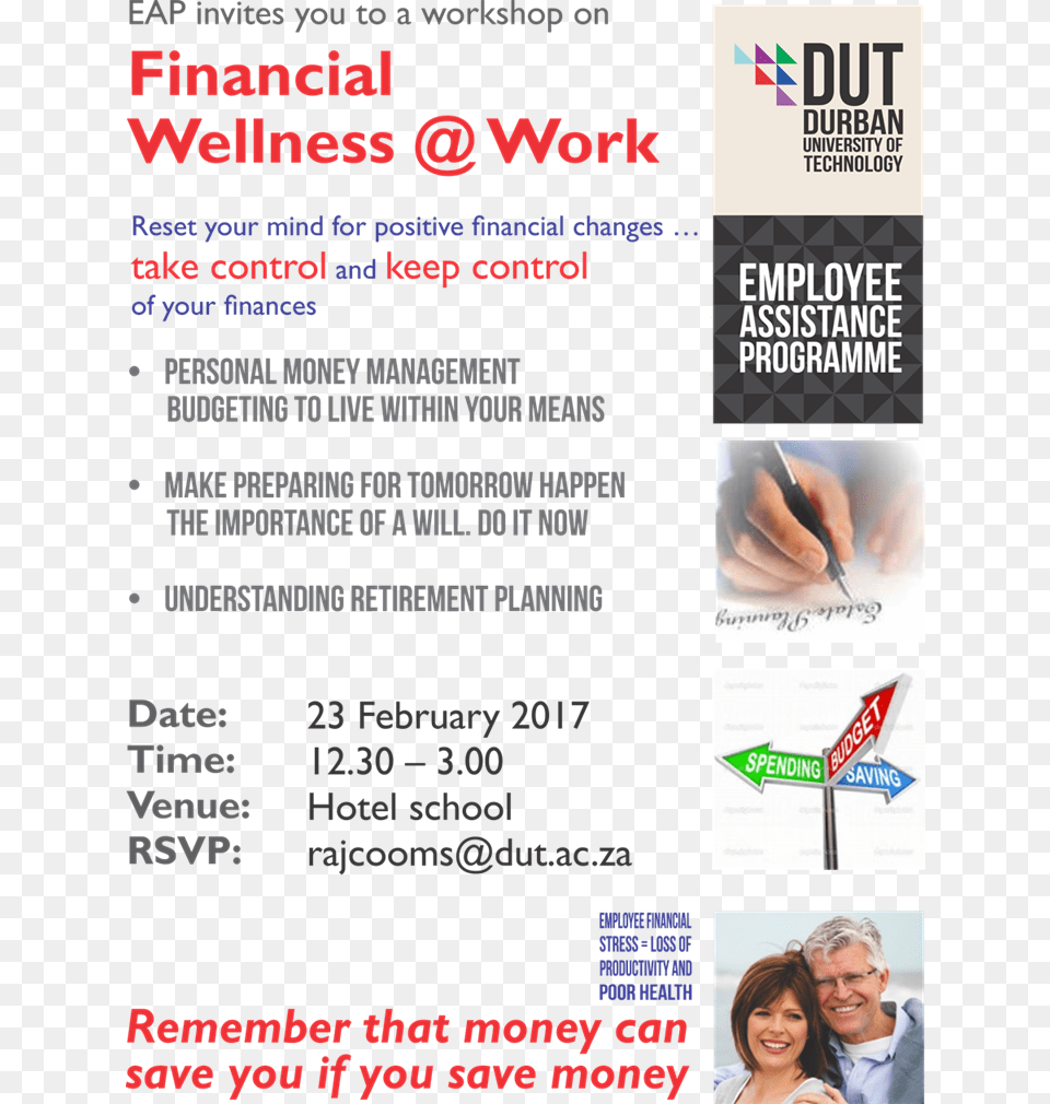 Eap Financial Wellness Workshop Durban University Of Technology, Advertisement, Poster, Adult, Person Png