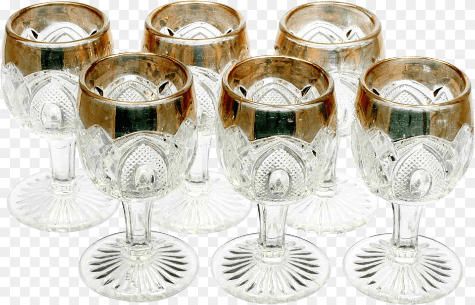 Eapg New Hampshire Wine Glasses Set Of 6 Gold Trim Champagne Stemware, Glass, Goblet Free Png