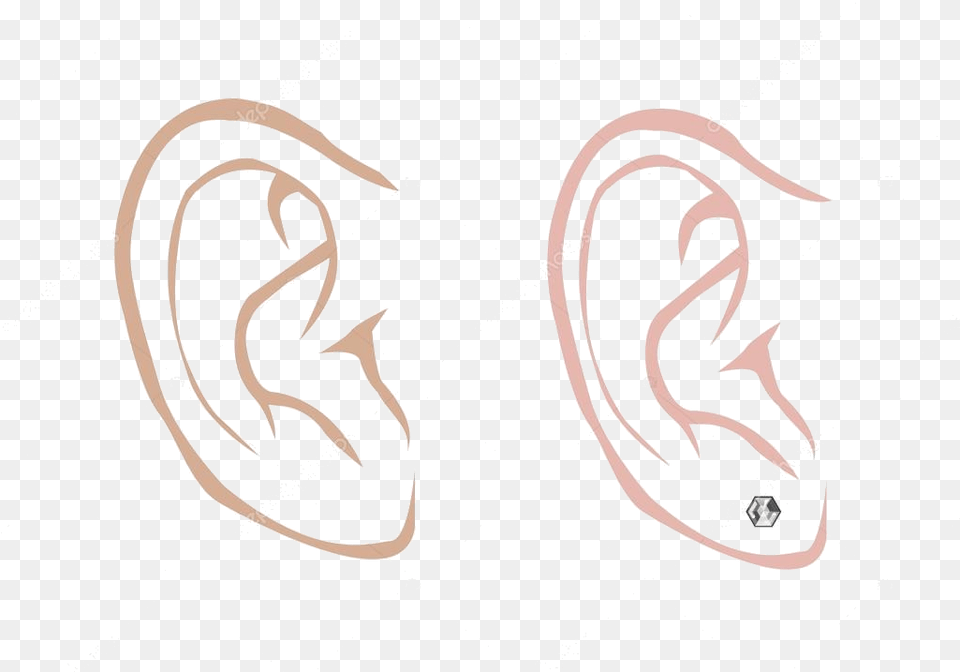 Ear Male And Female With Diamond Earring In Outline Ears Sketch Male, Accessories, Body Part, Jewelry Free Png Download