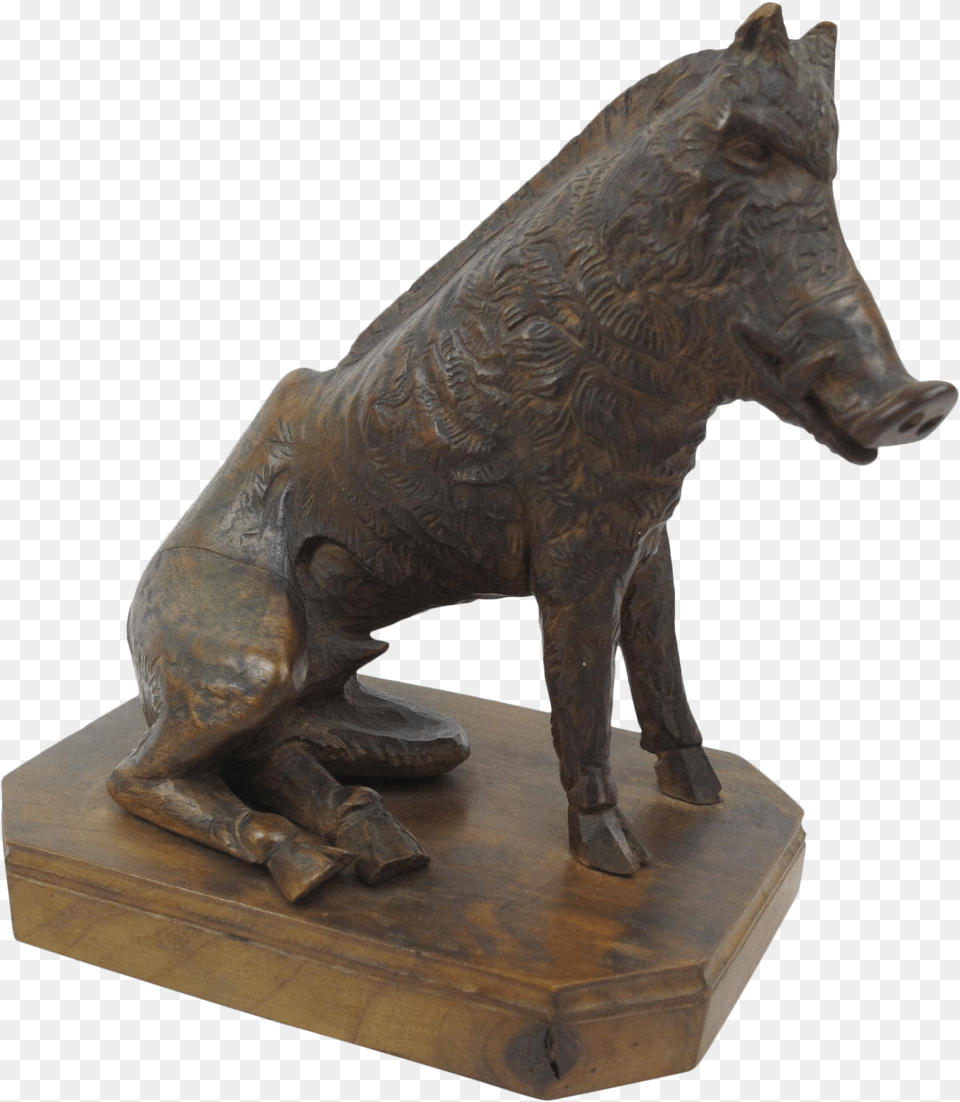 Early 20th Century Antique Italian Carved Wood Warthog Figurine Animal Figure, Bronze, Pig, Mammal, Hog Free Png