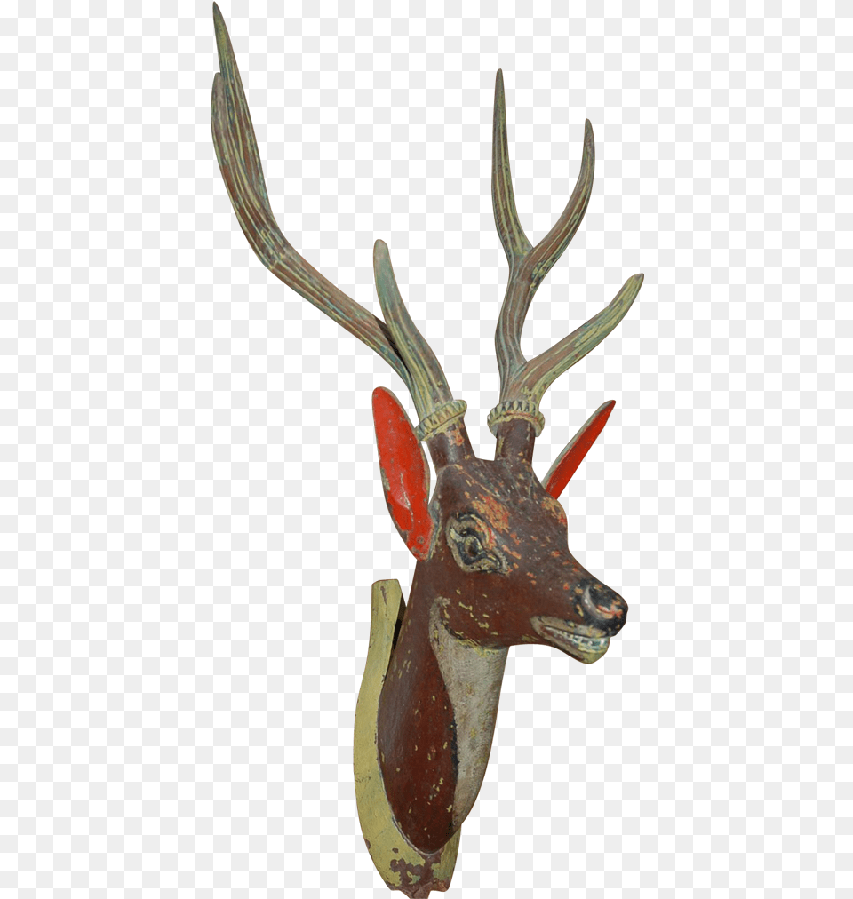 Early Fine Carved Wood Painted Deer Head Wall Plaque Deer, Animal, Mammal, Wildlife, Antler Free Transparent Png