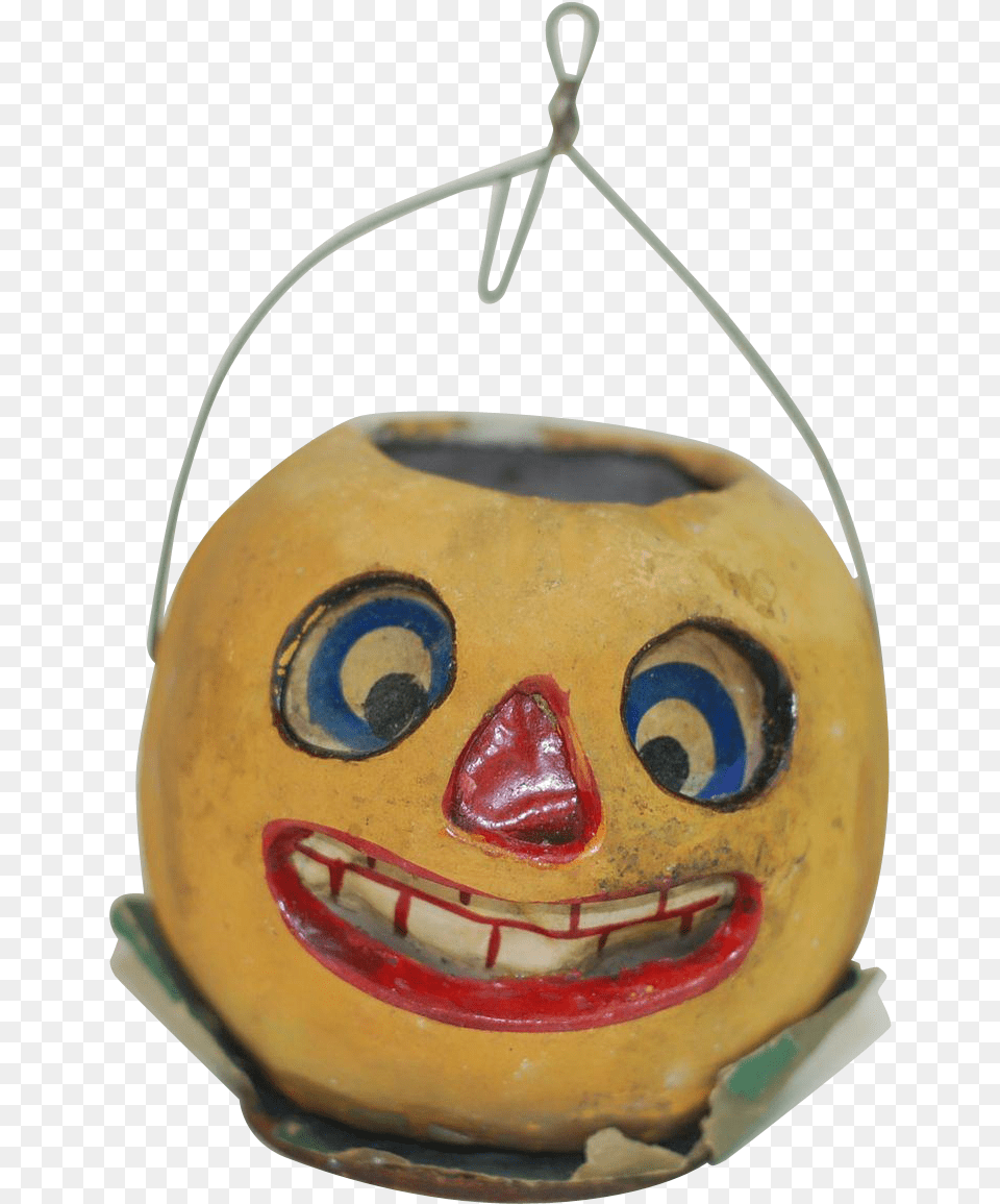 Early Poured Paper Mache Halloween Pumpkin Face Jack O Happy, Food, Gourd, Plant, Produce Png
