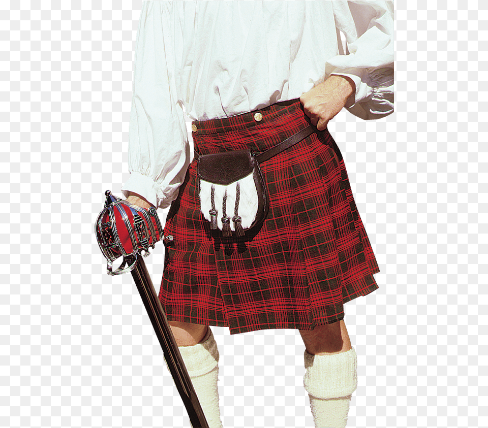 Early Scottish Kilt Kilt Sword, Clothing, Skirt, Tartan, Adult Free Png Download