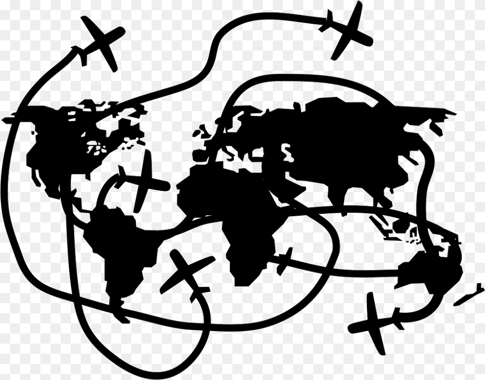 Earth Continents Map With Flying Airplanes, Stencil, Animal, Kangaroo, Mammal Free Png