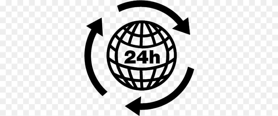 Earth Grid With 24 Hours Sign And Circle Of Arrows Connected World Icon, Gray Free Png Download