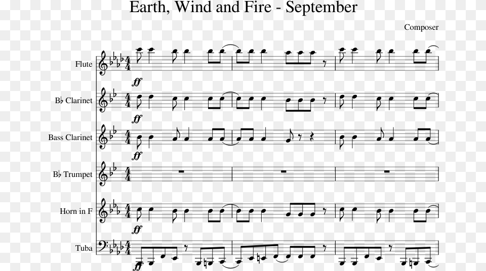 Earth Wind And Fire September Clarinet Sheet Music, Gray Png