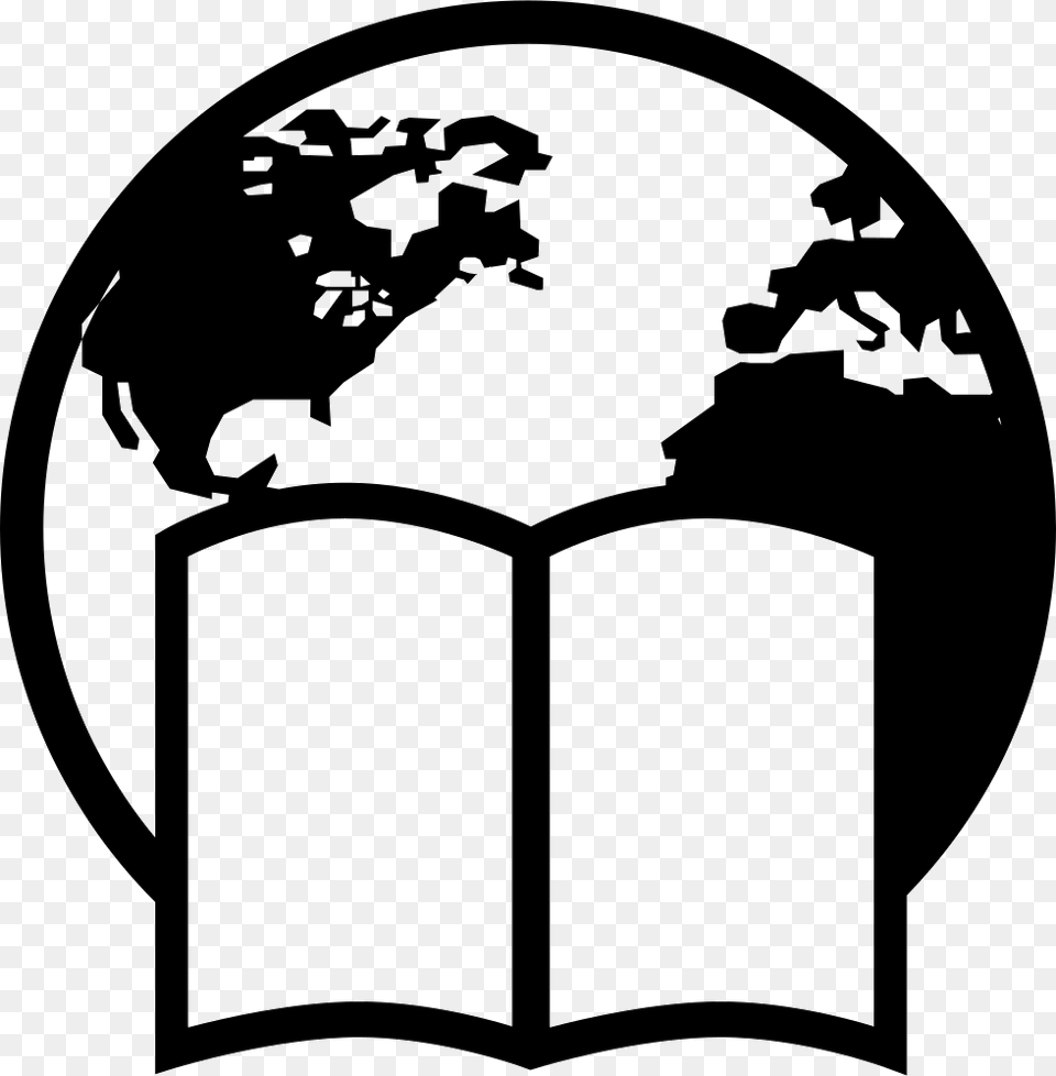Earth With A Book Black And White Globe Clipart, Stencil Png Image