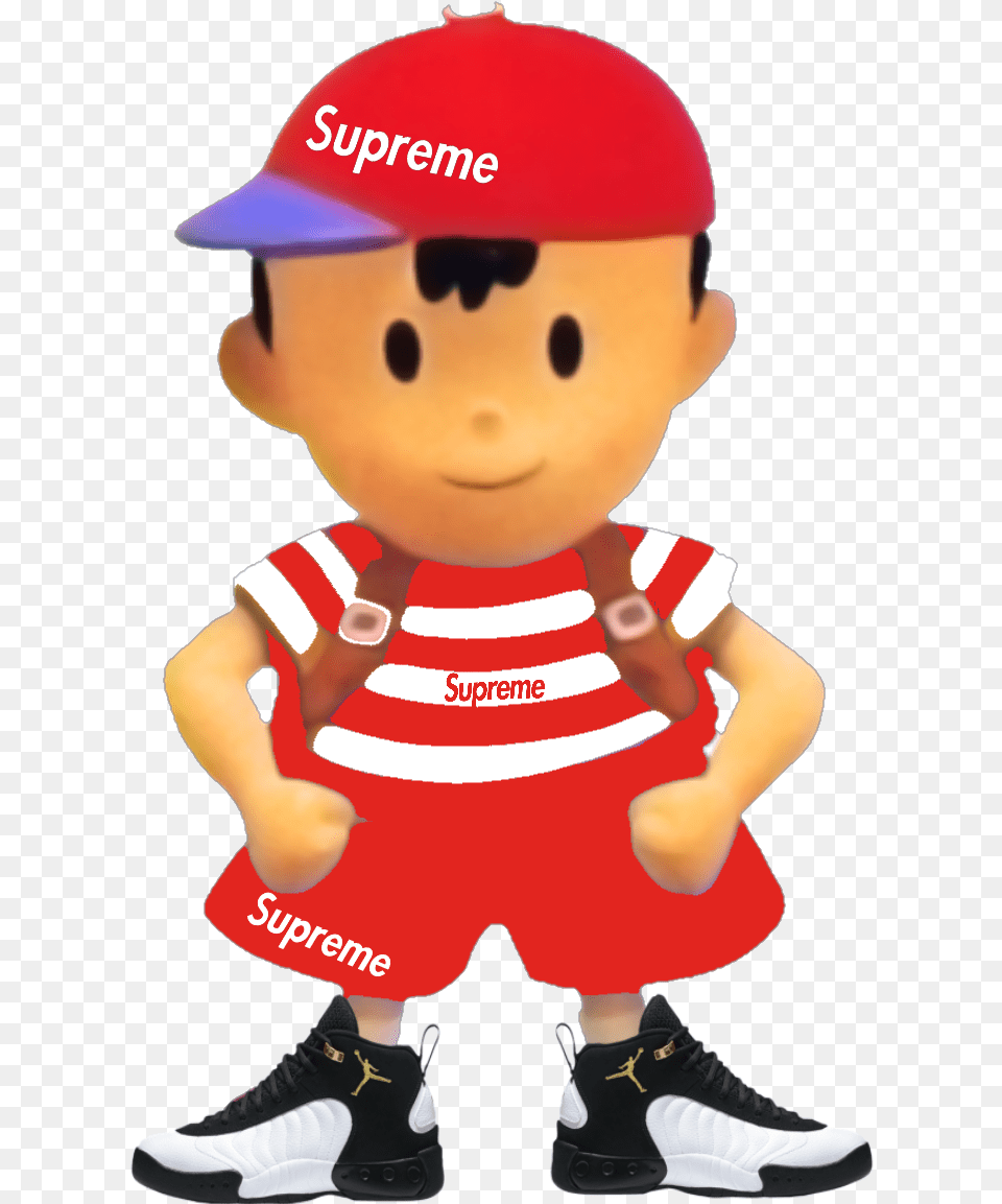 Earthbound Ness Supreme Painandsuffering Jordans Ness Earthbound Logo, People, Person, Clothing, Footwear Free Transparent Png
