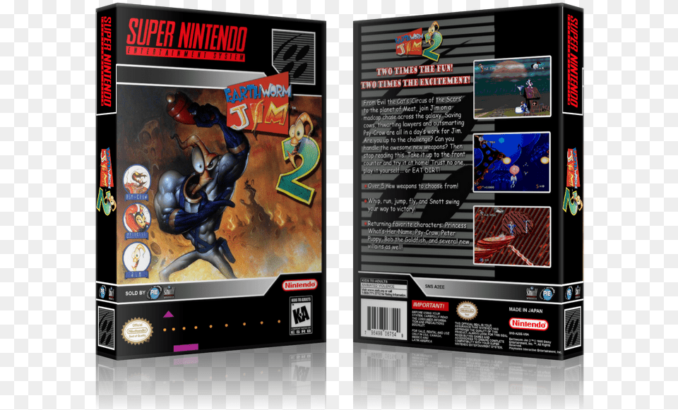 Earthworm Jim 2 Replacement Nintendo Snes Game Case Secret Of Mana 2 Cover, Advertisement, Person, Poster Free Transparent Png