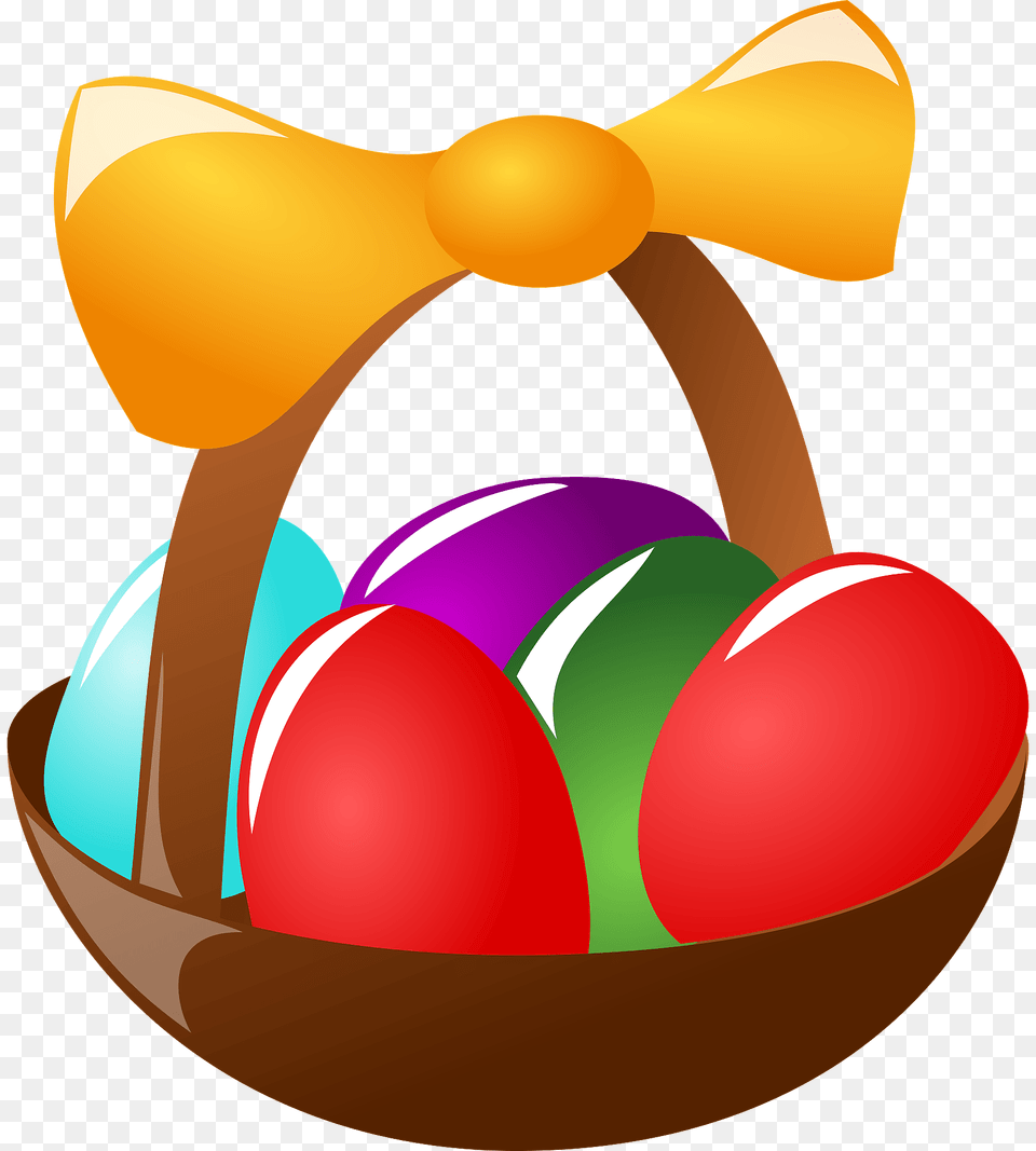 Easter Basket With Eggs And Gold Bow Clipart, Egg, Food, Easter Egg Png