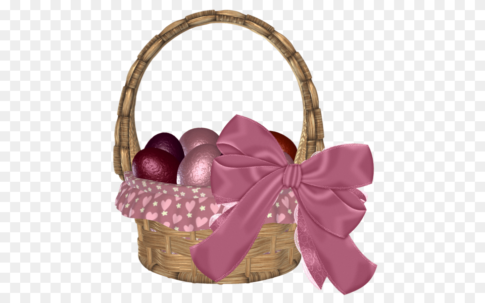 Easter Basket With Eggs And Pink Bow Clipart Picture Easter, Accessories, Bag, Handbag Free Png Download