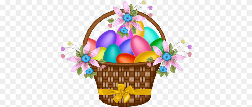 Easter Basket With Yellow Ribbon Transparent Easter Egg Baskets, Food Png