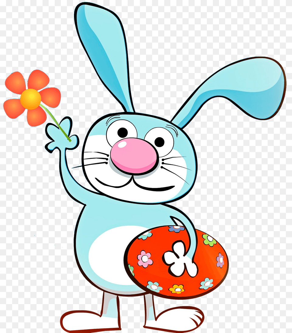 Easter Bunny With Egg And Flower Clipart, Cartoon, Balloon Png