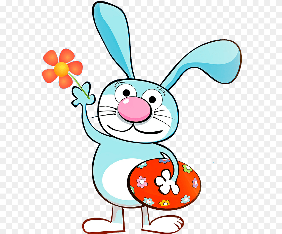 Easter Bunny With Egg And Flower Clipart Download Easter, Cartoon Free Transparent Png