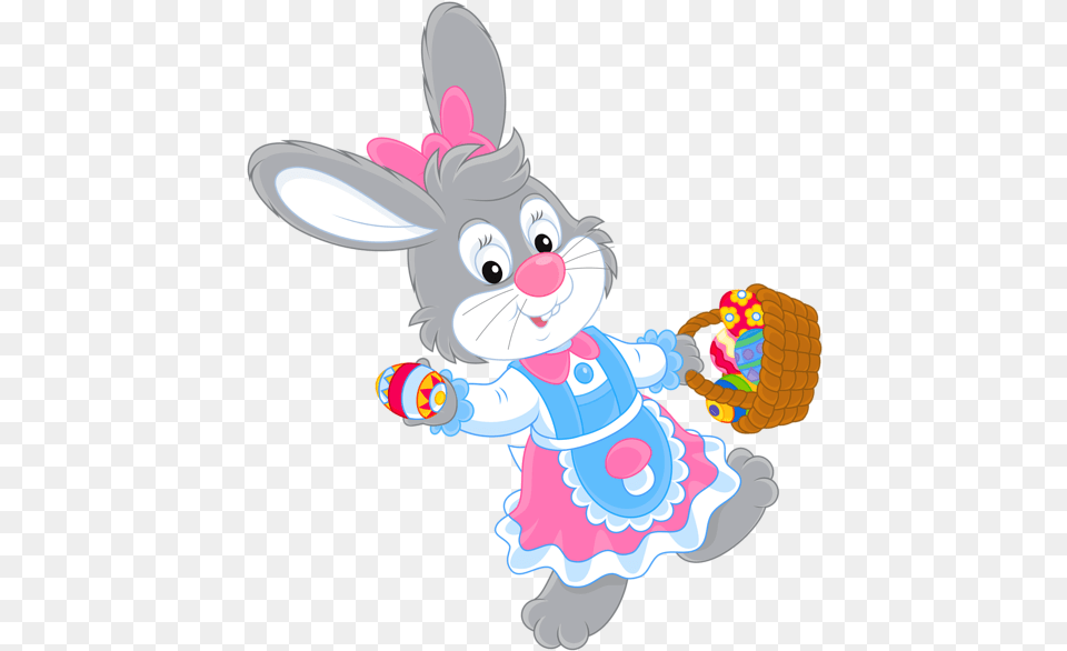 Easter Bunny With Egg Basket Picture Transparent Easter Bunny Clipart, Cartoon, Nature, Outdoors, Snow Png Image