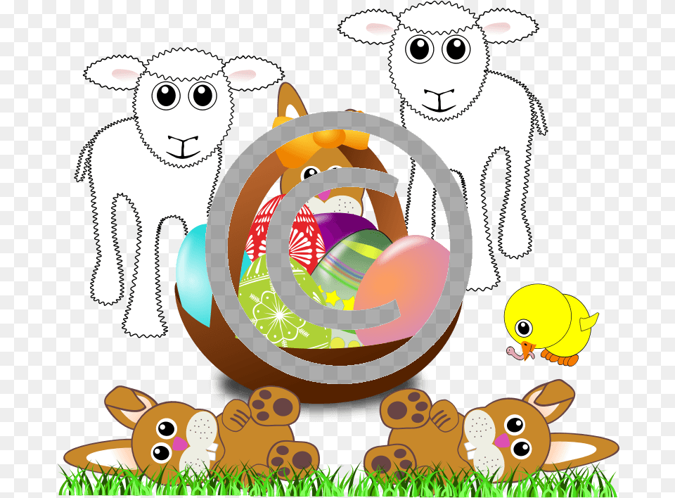 Easter Bunny With Eggs Sheep And Chick Easter Egg, Livestock, Face, Head, Person Free Png Download