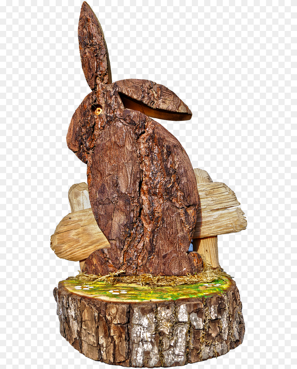 Easter Decoration Easter Hare Photo Domestic Rabbit, Plant, Tree, Wood, Tree Stump Png
