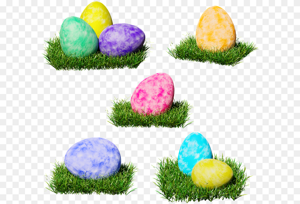 Easter Egg Colorful Colored Easter Nest Grass Easter, Food, Ball, Easter Egg, Sport Png