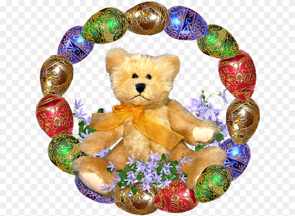 Easter Eggs Frame Teddy Bear Easter, Teddy Bear, Toy, Balloon Png Image