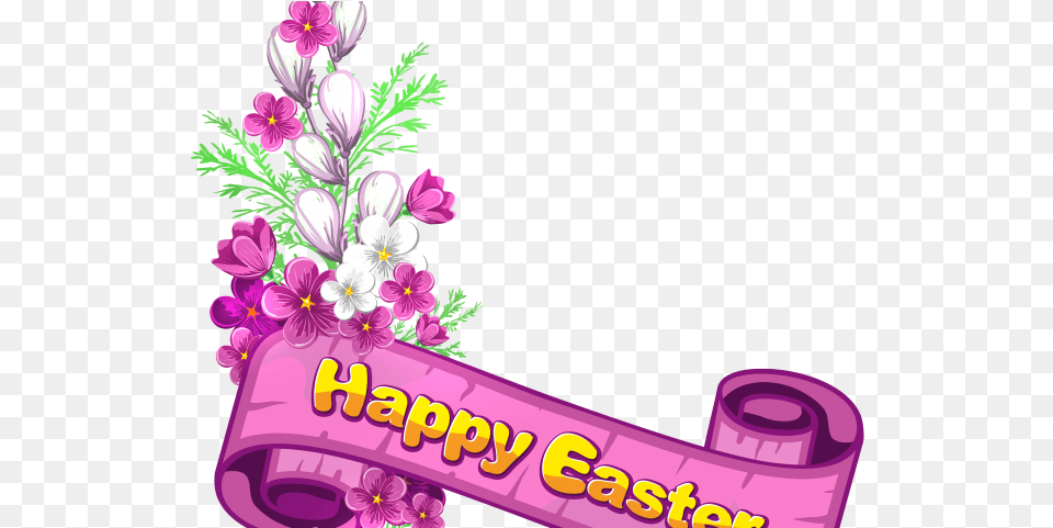 Easter Flower Clipart Bunny Banner Happy Easter Cute Happy Easter Clipart, Art, Graphics, Purple, Floral Design Png Image