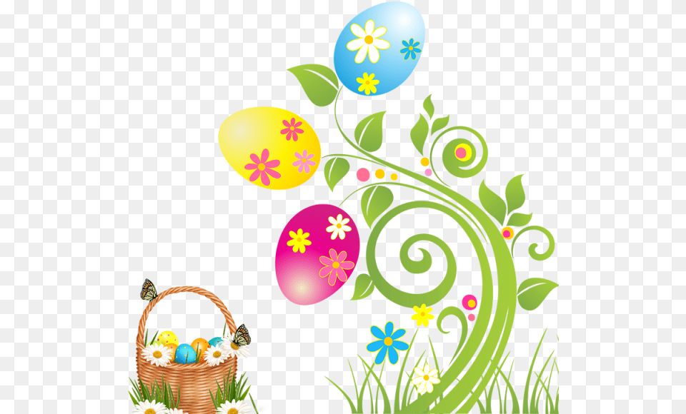 Easter Flowers And Basket Wall Transparent Background Easter Borders, Easter Egg, Egg, Food Png Image