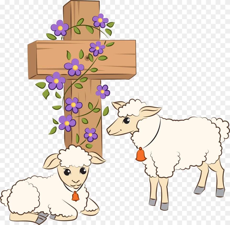 Easter Lambs And Jesus39s Cross Clipart, Symbol, Livestock, Mammal, Animal Png Image