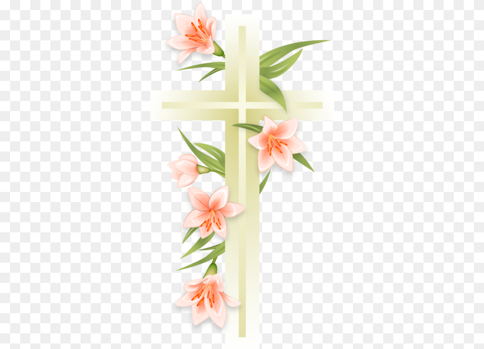 Easter Pascal Cross With Lily Flowers Vector Illustration Flower, Plant, Symbol Free Png