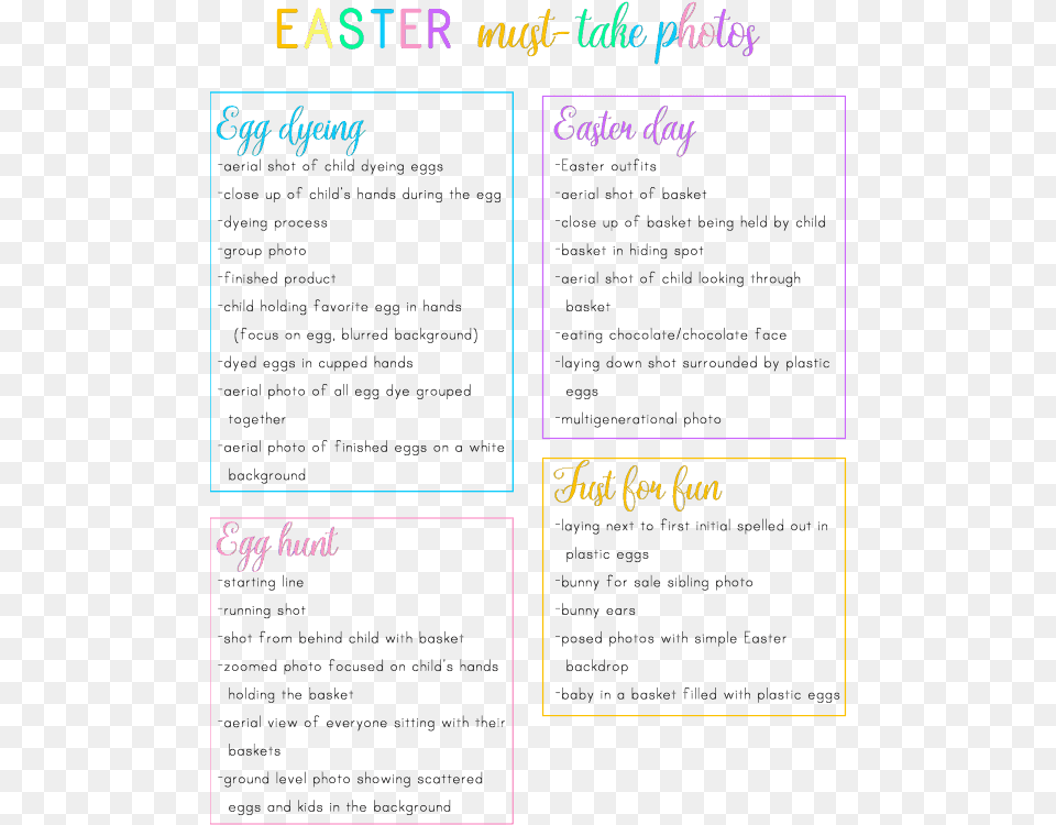 Easter Photo Ideas Printable Checklist Document, Page, Text, Blackboard Free Png