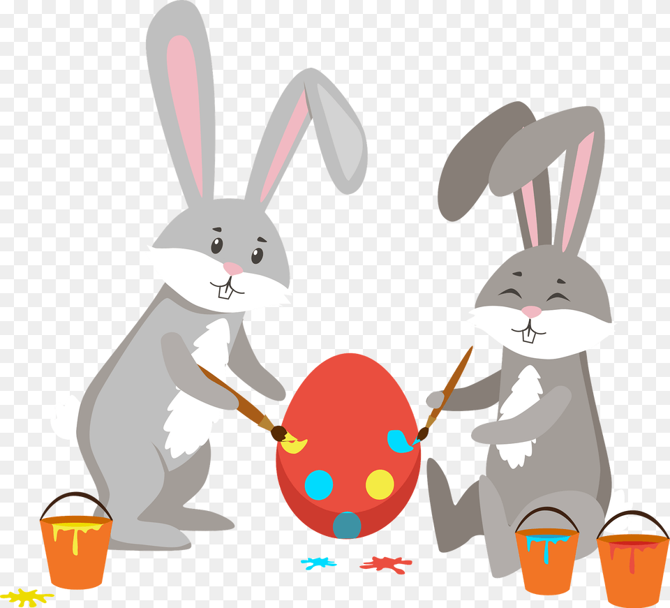 Easter Rabbits Painting Eggs Clipart, Baby, Person, Animal, Mammal Free Png